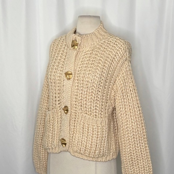 NWT!! ZARA Chunky Knit Cardigan Sweater Solid Ivory Blogger Favorite Small - Picture 8 of 16